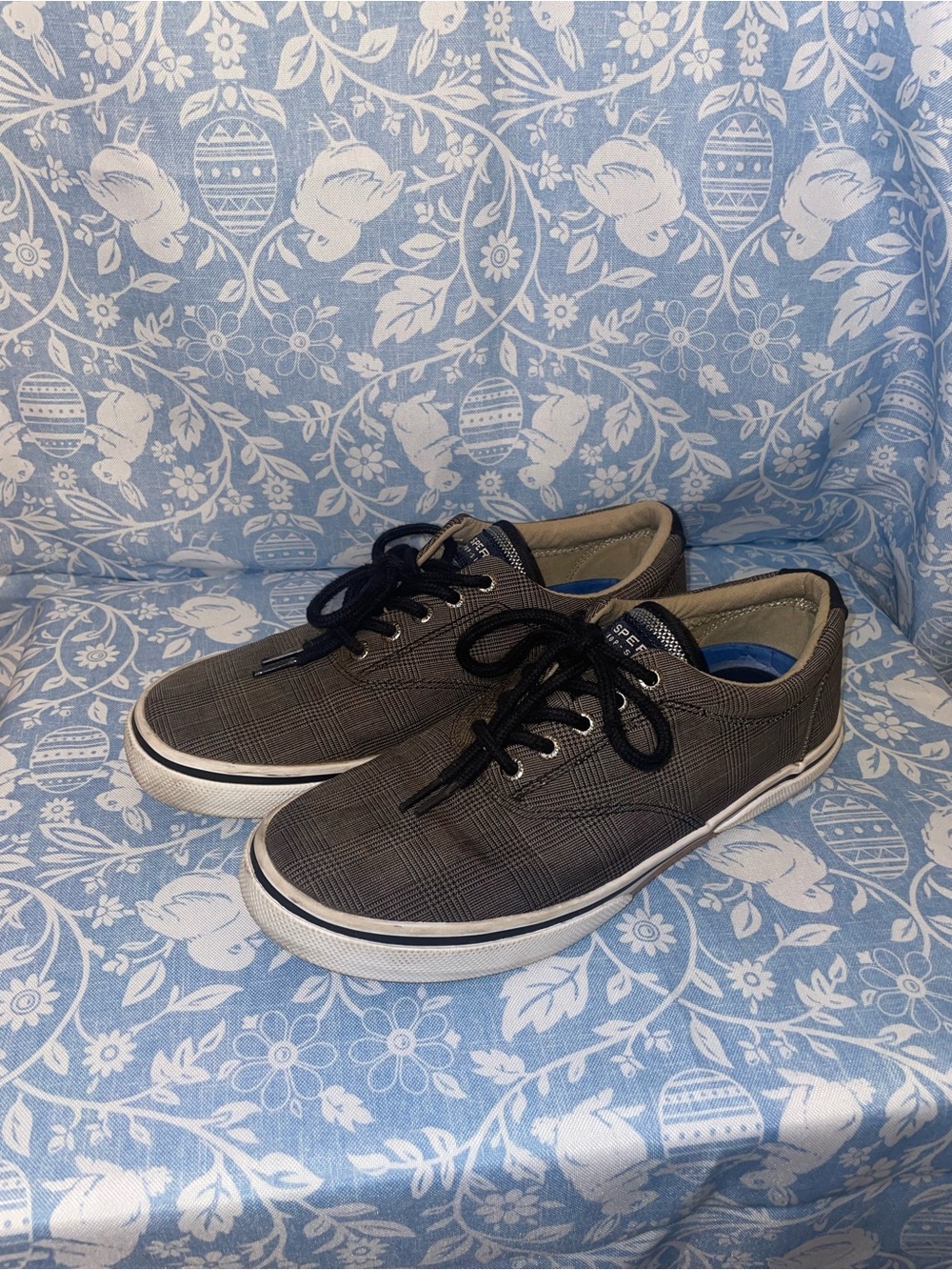 Sperry Men's Plaid Lace-Up Sneakers in Black and Gray